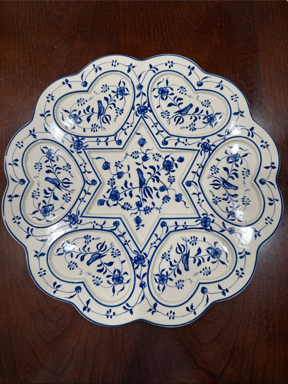 Mottahedeh Vintage Blue & White Vienna 1900 Passover Seder Plate Porcelain.
